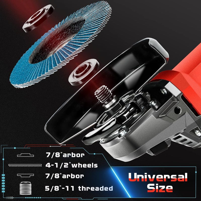 SHALL 7.5Amp 4-1/2 Inch 12000 RPM Angle Grinder with 2 Guards, 3 Cutting Wheels, 3 Discs, Non-Slip Handle and Carbon Brush for Metal and Wood - Image 4